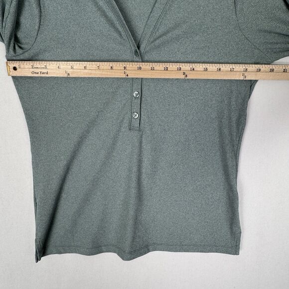 Athleta Top Womens Large Green Uptempo Ribbed Knit Henley Comfy Soft Stretch - Picture 14 of 15